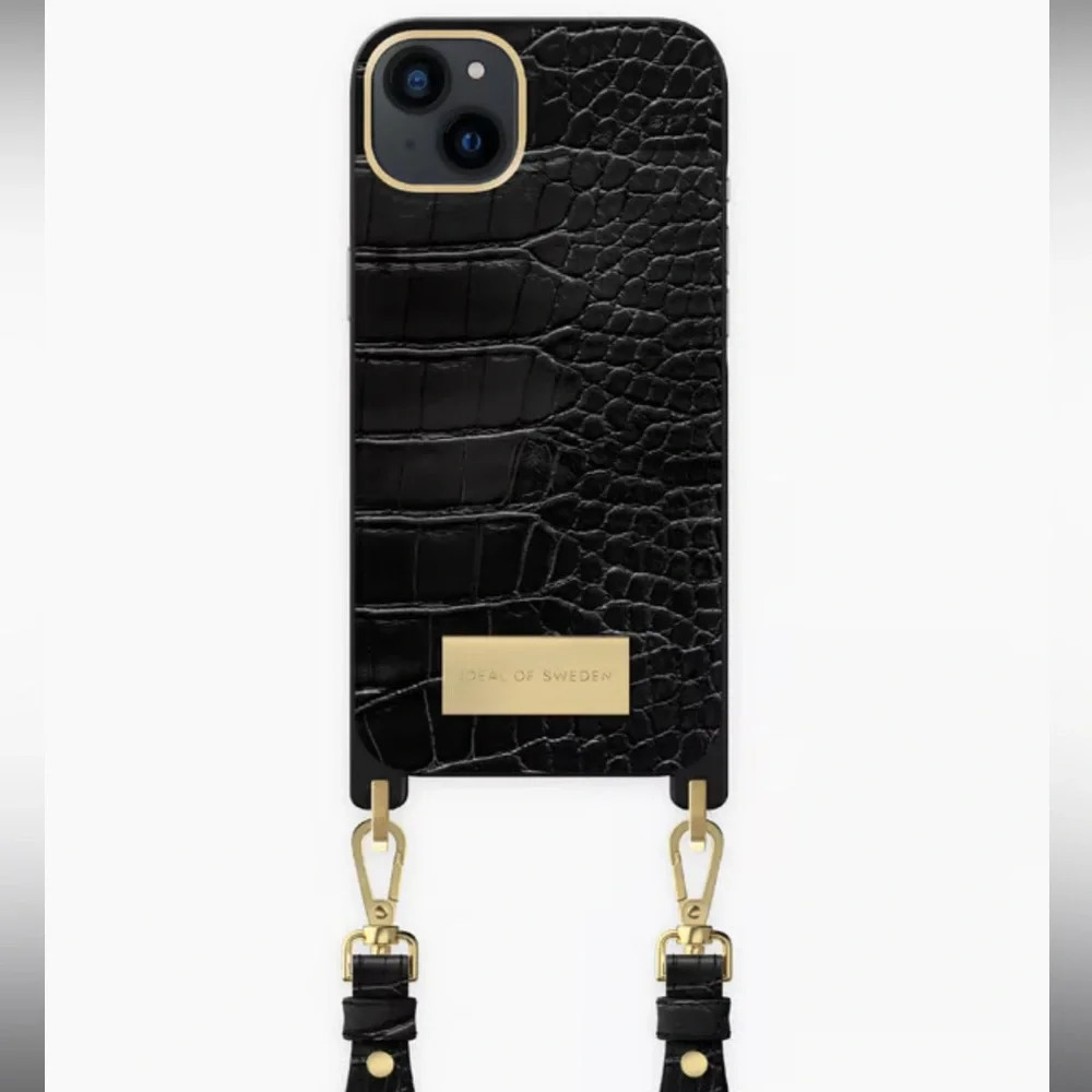 IDEAL OF SWEDEN BLACK CROC IPHONE 12/12 PRO NECKLACE/ CROSSBODY CASE
